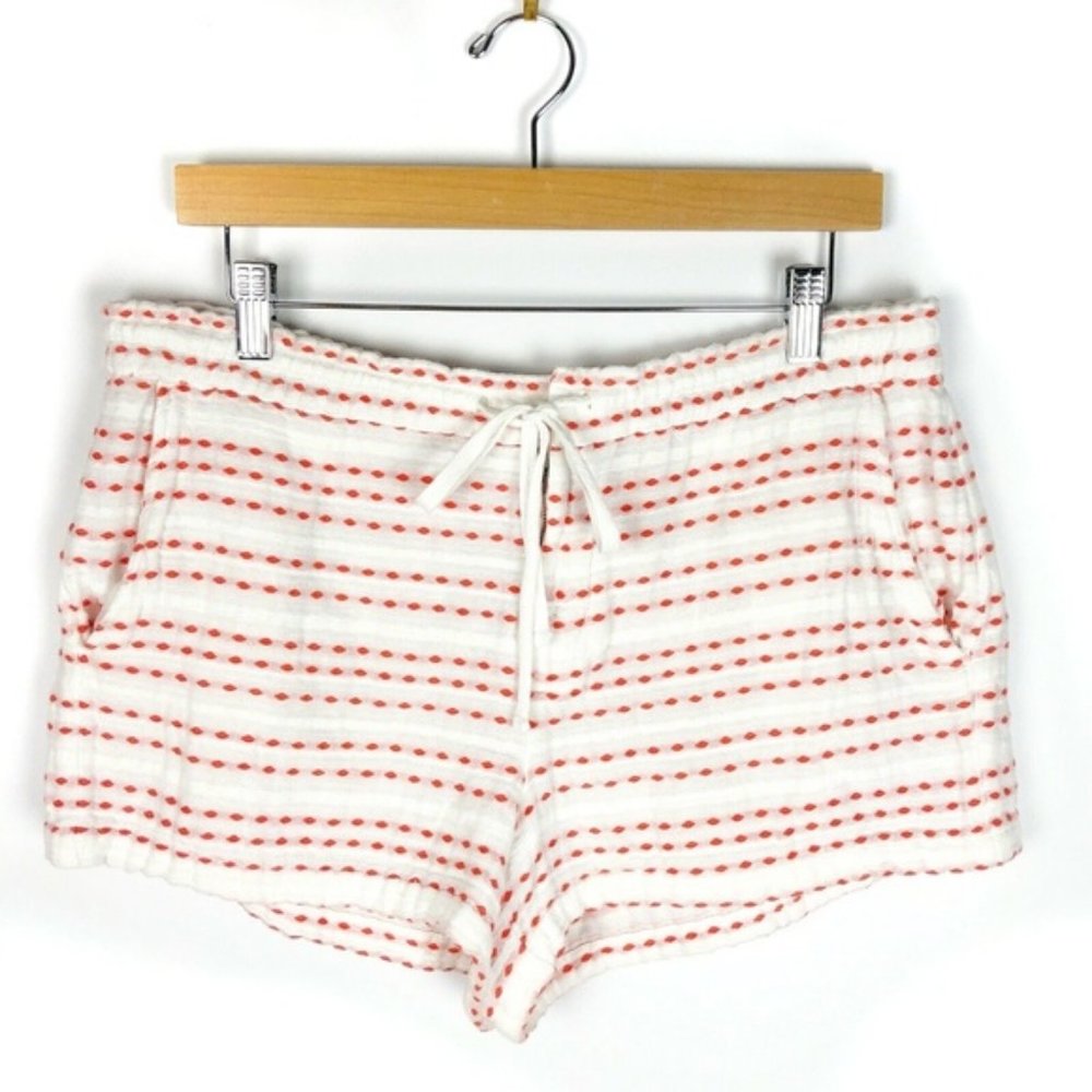 Lou & Grey White Embroidered Stripe Knit Shorts